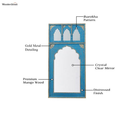 Izara Carved Mirror Frame (Distressed Dark Blue)