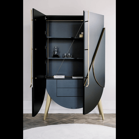 Trueliving Luxury Blue Half Round Bar Cabinet With Two Drawer ‎Standard (Between 20-40 In Width, 30-40 In Height)