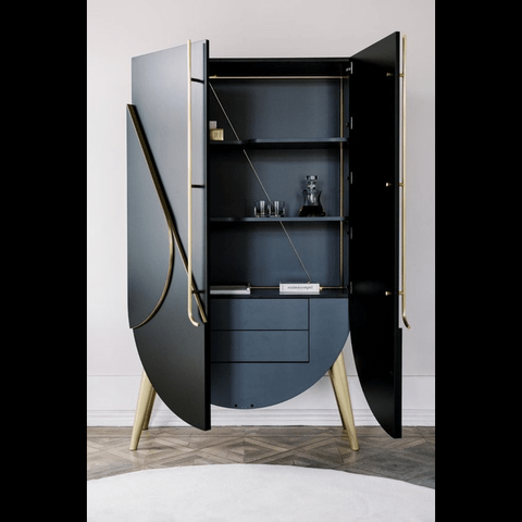 Trueliving Luxury Blue Half Round Bar Cabinet With Two Drawer ‎Standard (Between 20-40 In Width, 30-40 In Height)