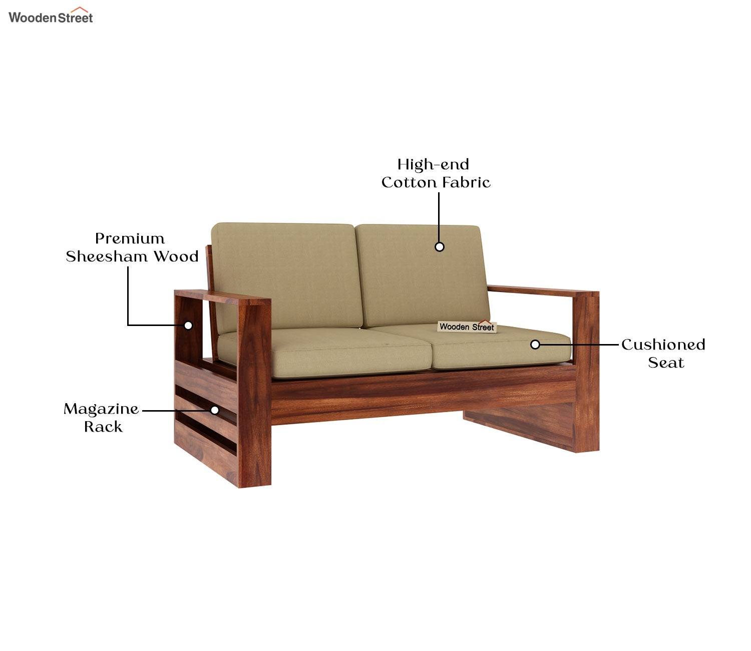 Winster 2 Seater Wooden Sofa (Honey Irish Cream)