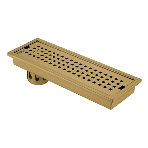 Trueliving Home Brown Palo Shower Drain Channel (24 x 4 Inches) with YELLOW GOLD PVD Coating