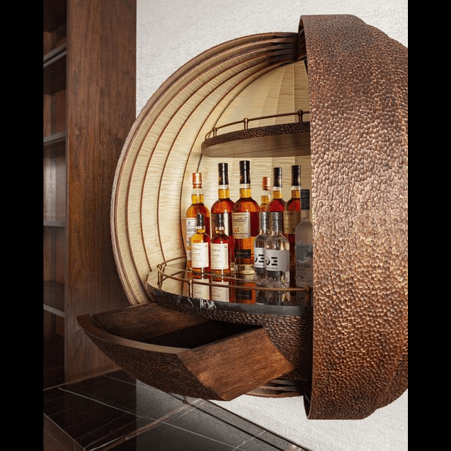 Trueliving Wood Round Bar Cabinet ‎Standard (Between 20-40 In Width, 30-40 In Height)