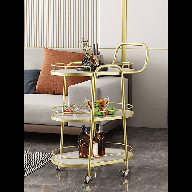 Trueliving Golden Glass Modern Bar Trolley 62.5D x 42.5W x 82.5H Centimeters