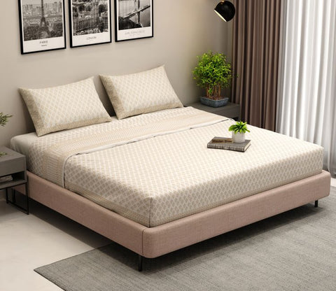 200 TC Double Bed Sheet - Alys Positional Percale Cotton Bedsheet King Size With 2 Pillow Covers