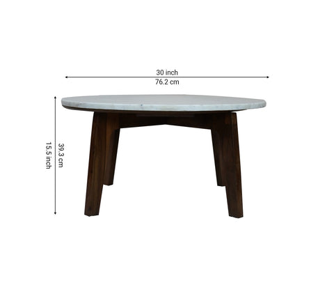 Siya Sheesham Wood Center Table with Marble Top (Teak Finish)