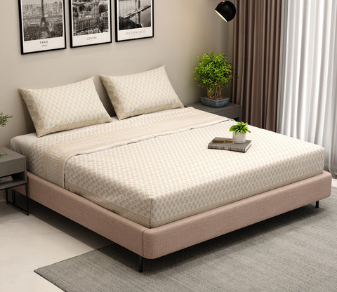 200 TC Double Bed Sheet - Alys Positional Percale Cotton Bedsheet King Size With 2 Pillow Covers