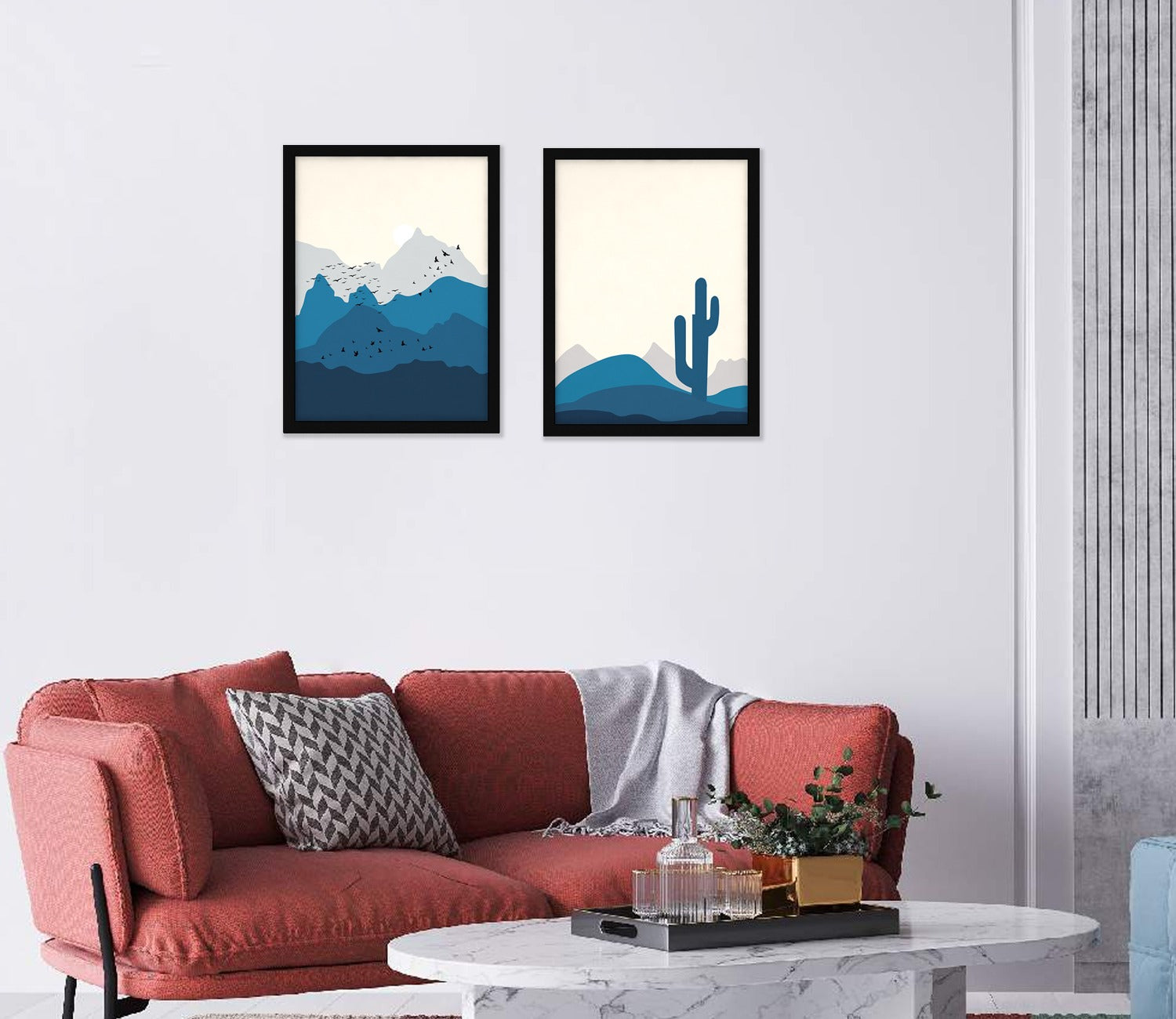 Blue And Grey Hues Landscape Set Of 2 Wall Frame (Rectangle, Black, 18X24, Canvas)