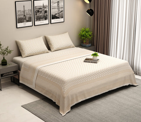 200 TC Double Bed Sheet - Alys Positional Percale Cotton Bedsheet King Size With 2 Pillow Covers