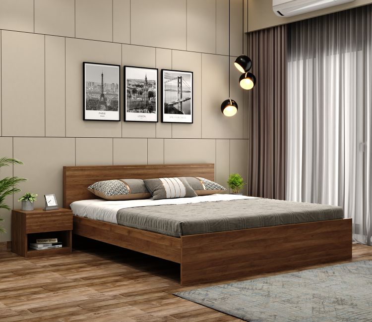 Clemency Bed without Storage (Queen Size, Columbian Walnut Finish)
