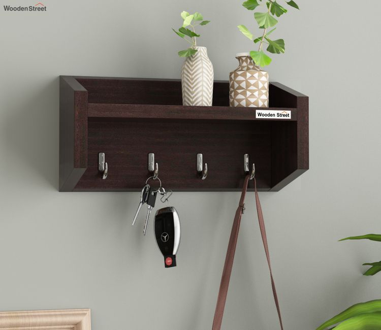 Alex Wall Shelf with Key Holders (Flowery Wenge Finish)