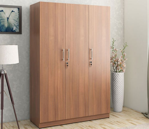Kosmo Optima 3 Door Engineer Wood Wardrobe (Exotic Teak Finish)