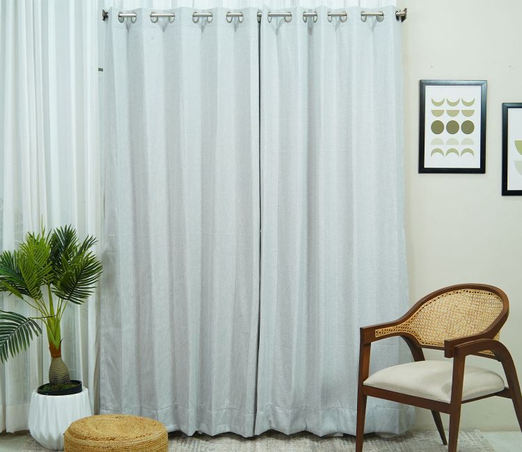 Herringbone Textured Door 1 Piece Light-Filtering Curtain (Grey, 7 Feet)