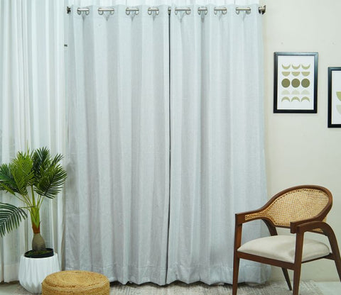 Herringbone Textured Door 1 Piece Light-Filtering Curtain (Grey, 7 Feet)