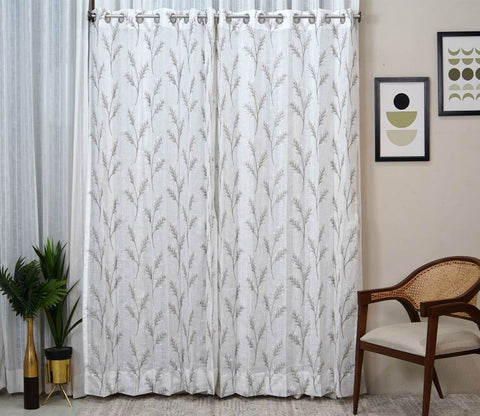 Leaflet Sheer Door Curtains Set of 2 (Grey, 7 Feet)
