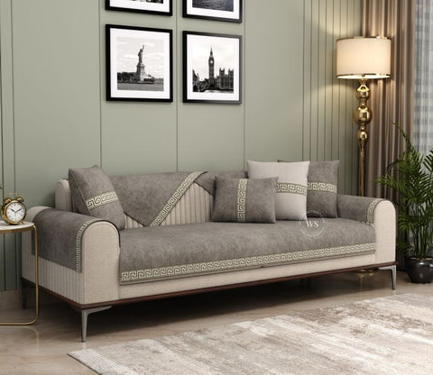 Kingston 3 Seater Premium Sofa Cover - Set of 9 (Latte Beige)