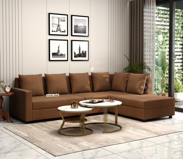 Sible 6 Seater Right Aligned Fabric  L Shape Sofa (Cotton, Mocha Brown)