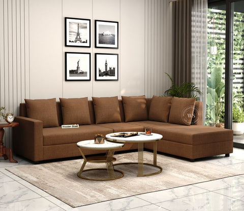 Sible 6 Seater Right Aligned Fabric  L Shape Sofa (Cotton, Mocha Brown)