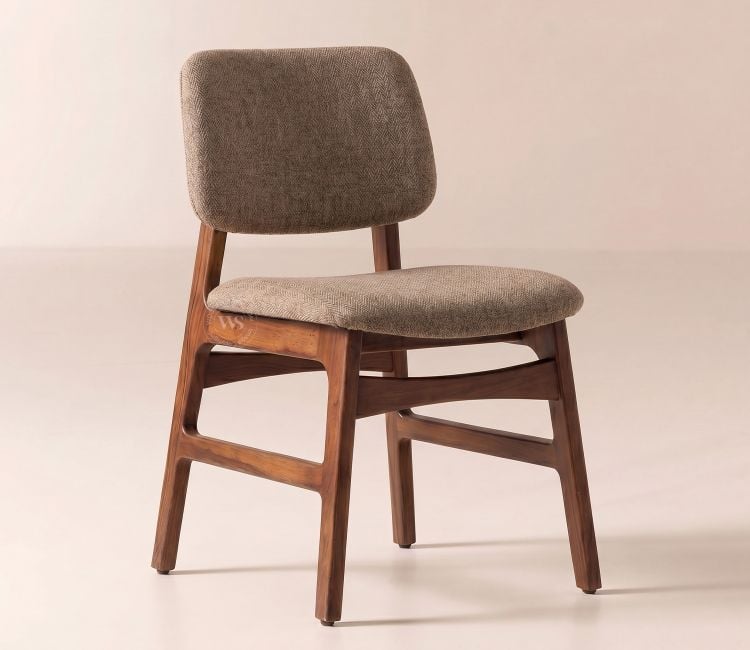 Vinara Upholstered Sheesham Wood Dining Chair (Sand Brown, Teak Finish)
