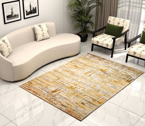 Malibu Beige Abstract Carpet (7.5 x 5 Feet)