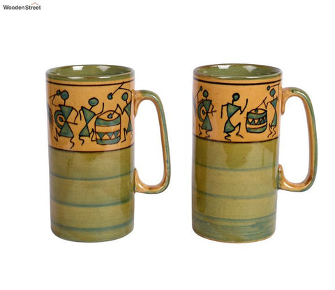 Mug Ceramic Yellow Warli - Set of 2