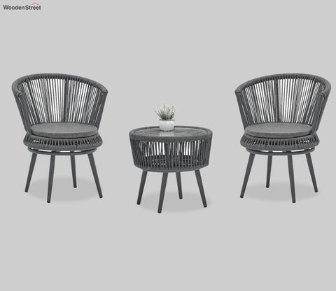 Grey Rope 2 Seater Chair Set With Round Table And Grey Cushions