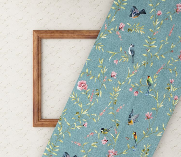 Bubble Robins Floral Bird Print 100% Cotton Fabric