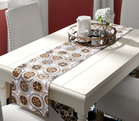 Gold Mandala Velvet Printed Table Runner (72 x 14 inches)
