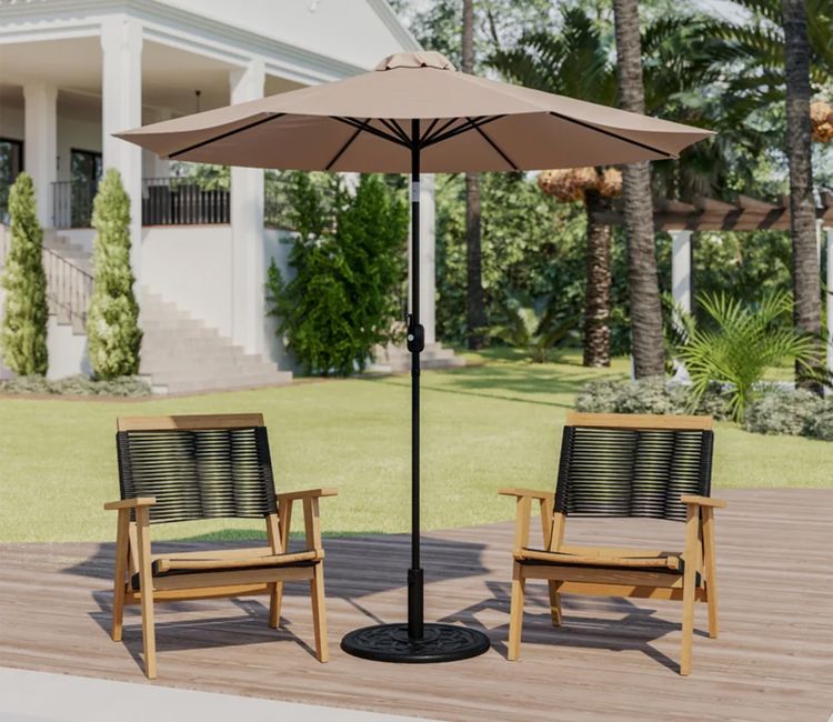MS Powder Coated Center Poll Waterproof Cloth Outdoor Umbrella (Beige)