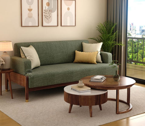 Kairav Modern 3 Seater Wooden Sofa with Premium Upholstery (Sage Green)