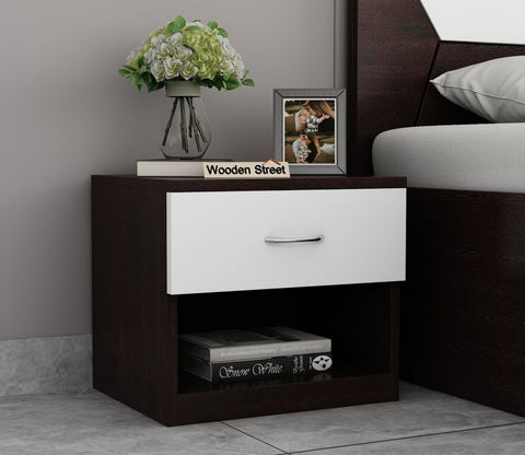 Drewno Bedside Table (Flowery Wenge-Frosty White Finish)