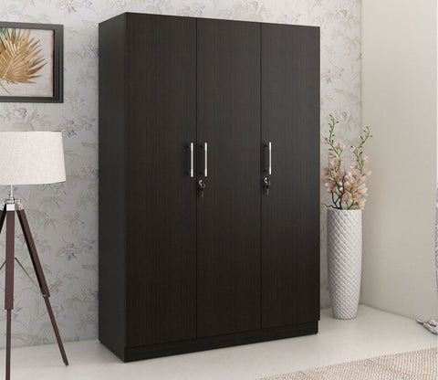 Kosmo Optima 3 Door Engineer Wood Wardrobe (Flowery Wenge Finish)