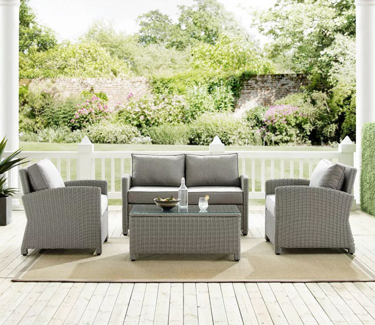 Grey Rattan And Wicker 4 Seater Patio Set With Table And Grey Cushions