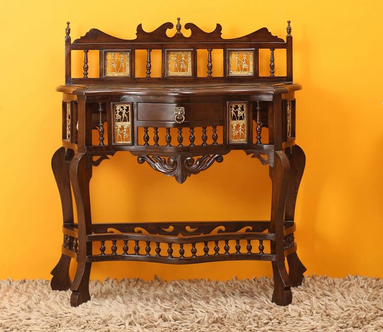 Royal Console Table in Teakwood with Walnut Finish