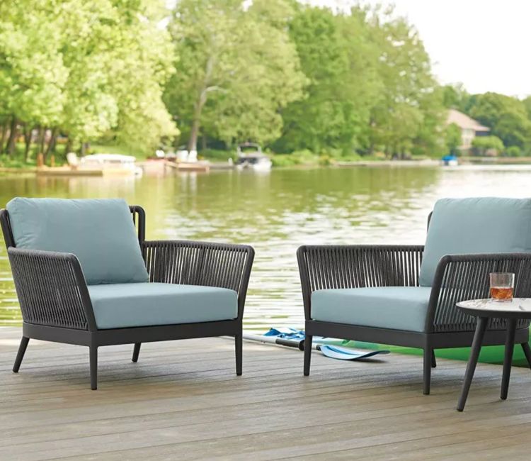 Grey Rope 2 Seater Chair With Table And Santa Grey Cushions Balcony Set