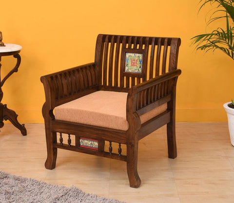 Nyle Single Seater Sofa in Teakwood with Walnut Finish