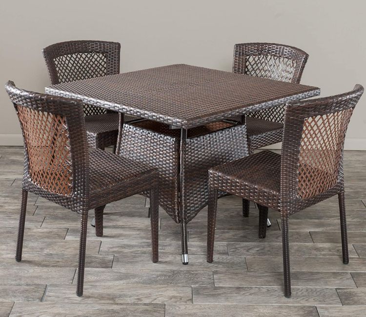 Dark Brown Wicker And Rattan 4 Seater Dining Set