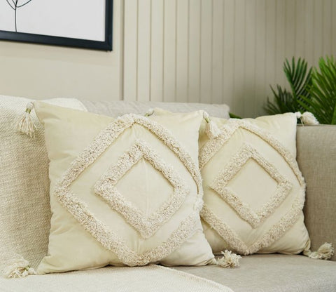 Super Soft Velvet Cushion Covers - Set of 2 (18 x 18 inches, White)