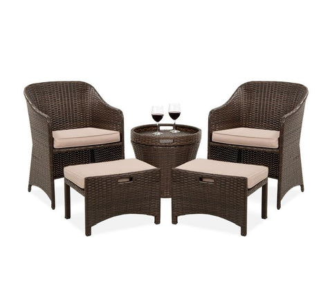 Dark Brown Rattan And Wicker 2 Seater Patio Set With Table And Cream Cushions