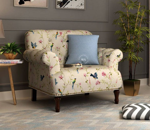 Parker 1 Seater Sofa (Cotton, Cream Robins)