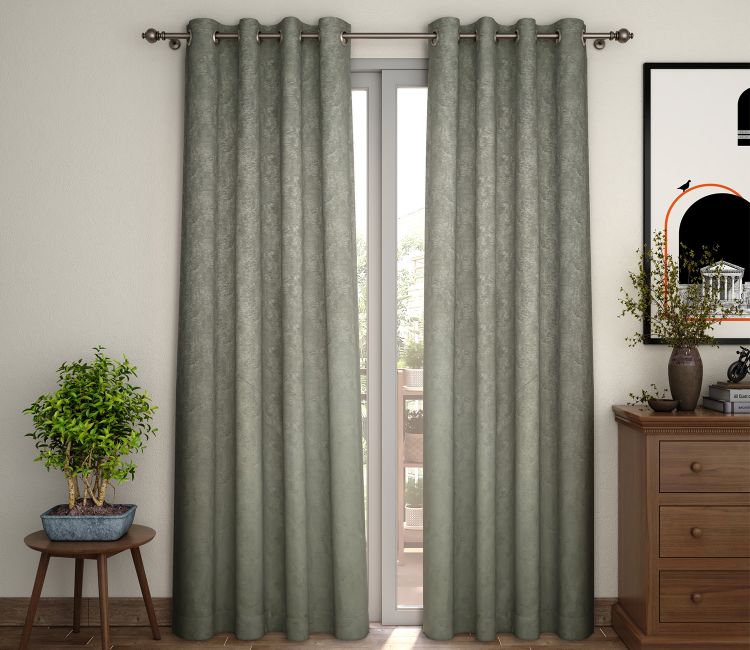Solid Grey Light-Filtering Door Curtains Set of 2 (Grey, 7 Feet)
