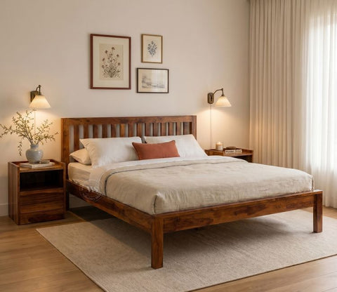 Venice Wooden King Size Bed Without Storage (Honey Finish)