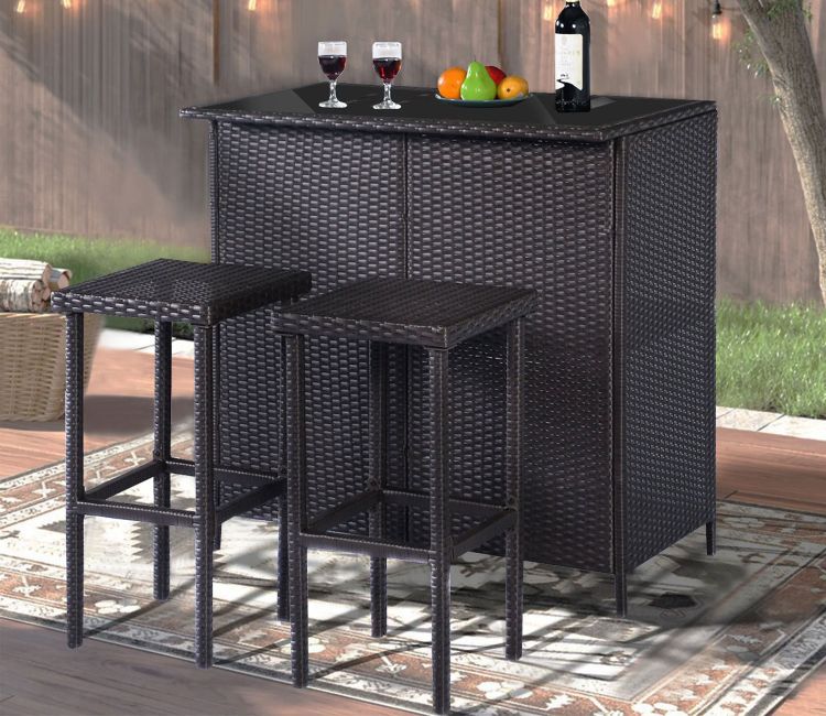 Black Rattan And Wicker 2 Seater Outdoor Bar Set