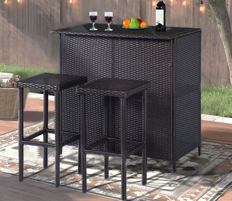 Black Rattan And Wicker 2 Seater Outdoor Bar Set