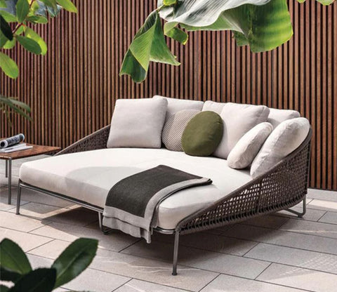 Brown Outdoor Patio Daybed With Cream Cushions