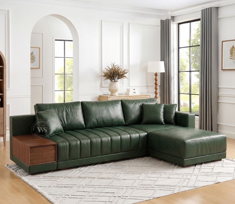 Oasis L-Shape Right Aligned Sectional Sofa (Leatherette, Leaf)
