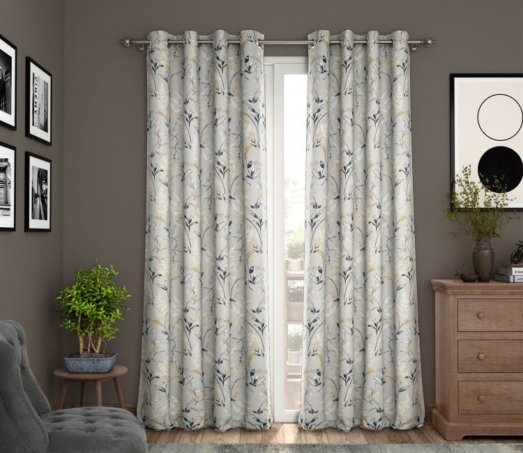Grey Daisy Uplands Floral Print Light-Filtering Door Curtains Set of 2 (Grey, 7 Feet)