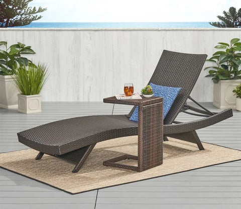 Dark Brown Outdoor Lounger With C Shape Table