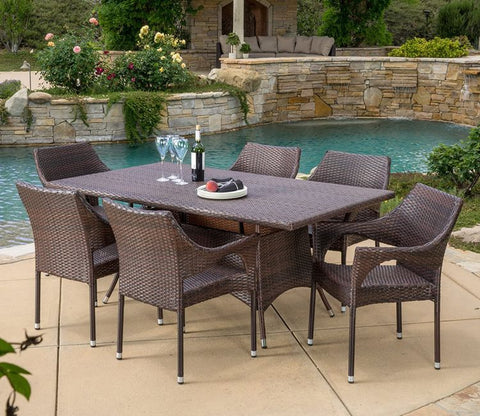 Dark Brown Rattan And Wicker Dinning Patio Set
