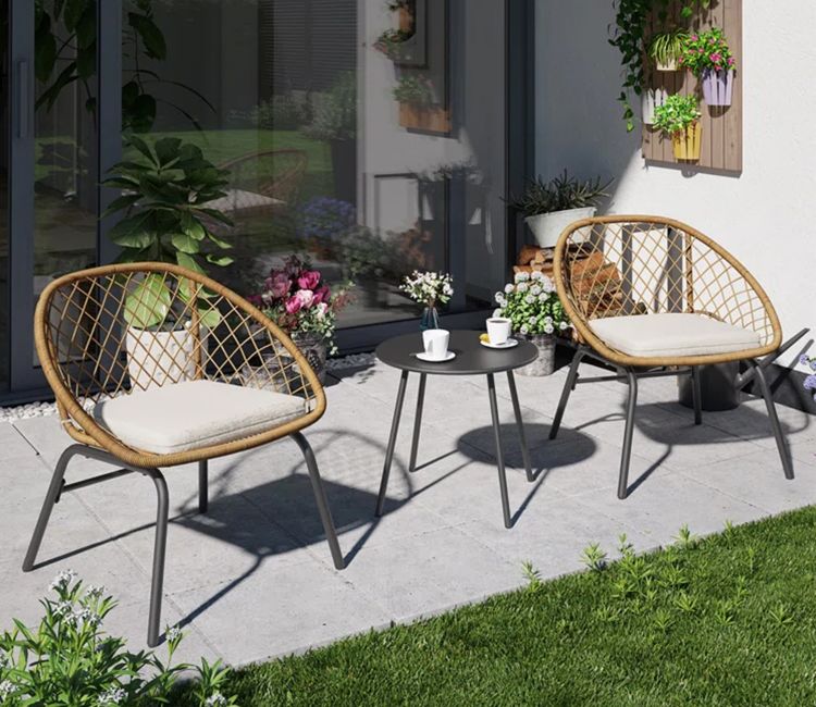 Beige Rope  2 Seater Chair With Table And Off White Cushions Balcony Set