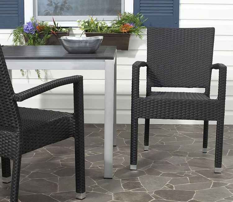 Black Rattan And Wicker Patio Chair (Set Of 2)